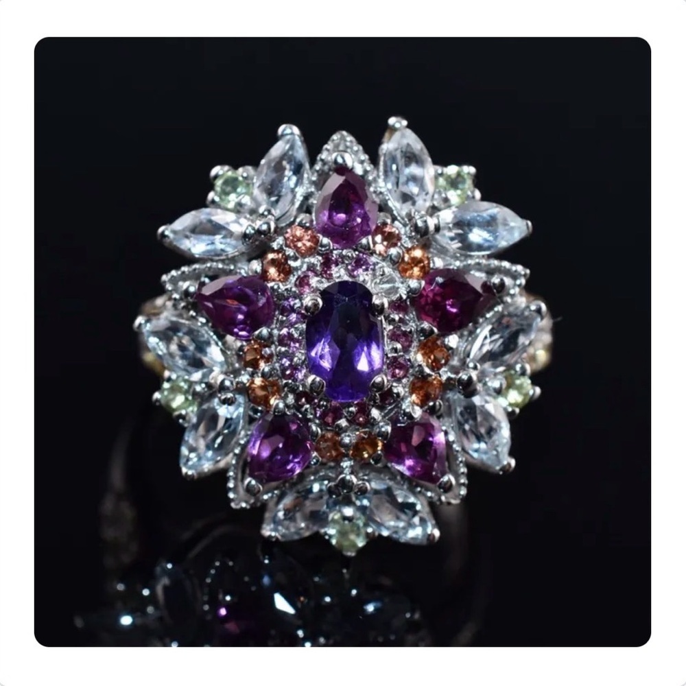 Amethyst, Aquamarine, Peridot, Rhodolite Garnet & Sapphire Ring